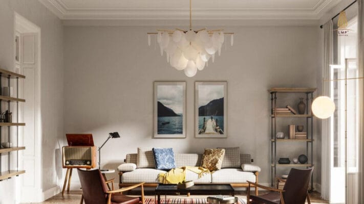 Các cách bố trí đèn chùm phòng khách